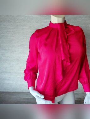 Liz Claiborne Hot Red Tie-Neck Blouse